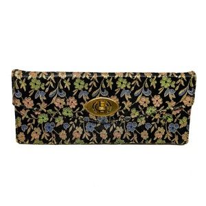 Vintage Floral Clutch Black Pink Green Gold Blue